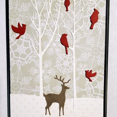 Winter Deer and Cardinals Birthday Card