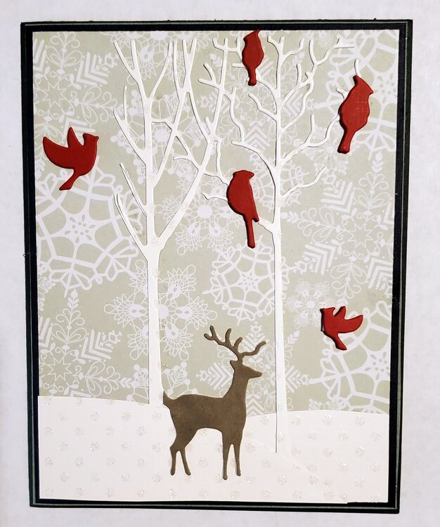 Winter Deer and Cardinals Birthday Card