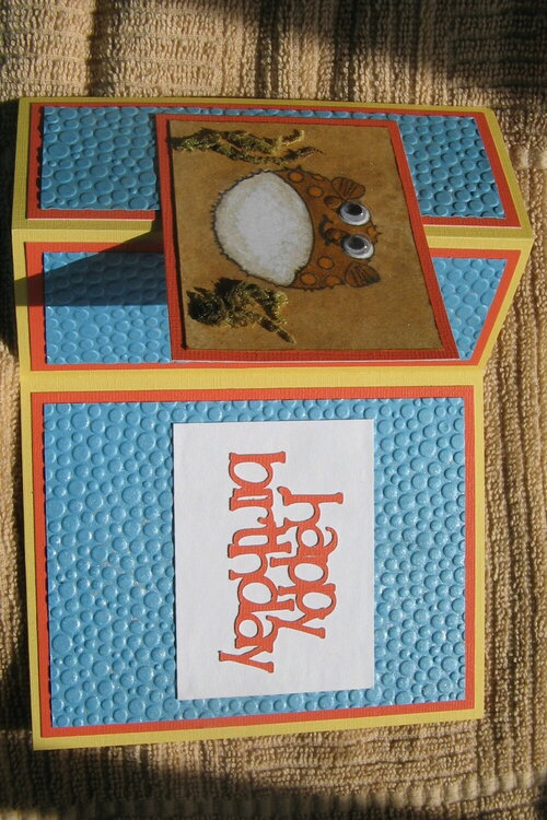 Puffer fish birthday card - open