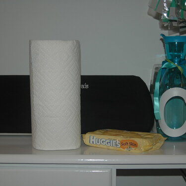 My supplies, paper towel and wipes! Check!