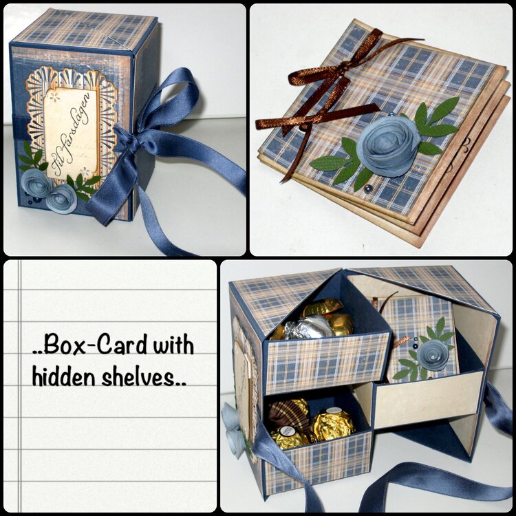 Box card with hidden shelves