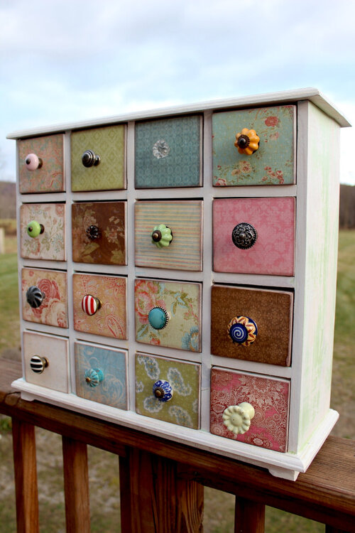 Altered wooden drawer unit