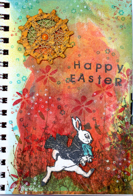 Art Journal page for Easter w/String Art Sun