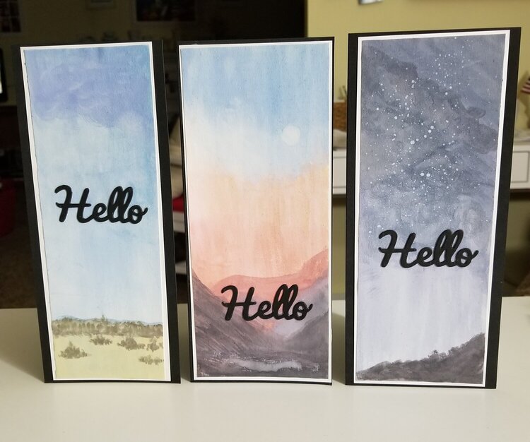 Slimline cards; water coloring using inks