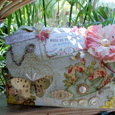 Altered box for storing vintage postcards