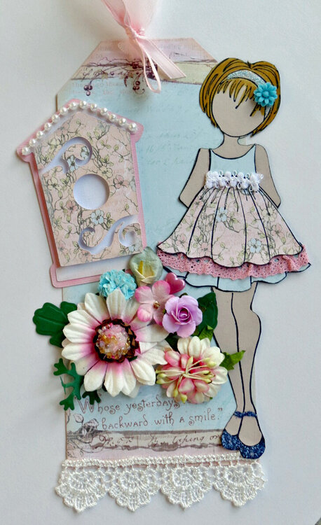 Pink &amp; Blue Birdhouse 2 JN Doll One Tag