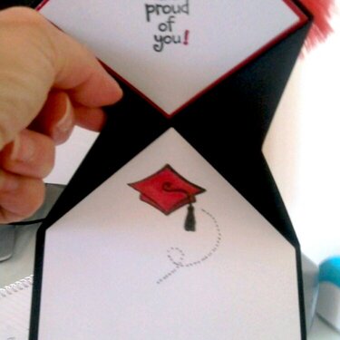 Graduation hat card, open