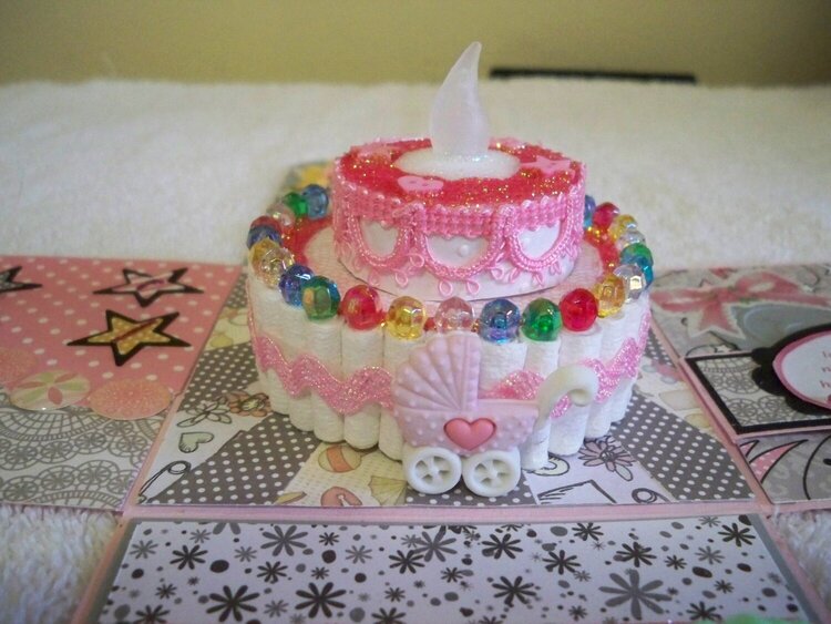 A cake I made for an Explosion Box that was for a friend who was having a baby girl