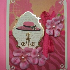 Pink Hat with gold foil and silk flowers