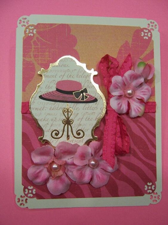 Pink Hat with gold foil and silk flowers