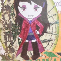 Vampire Girl Halloween card - close up