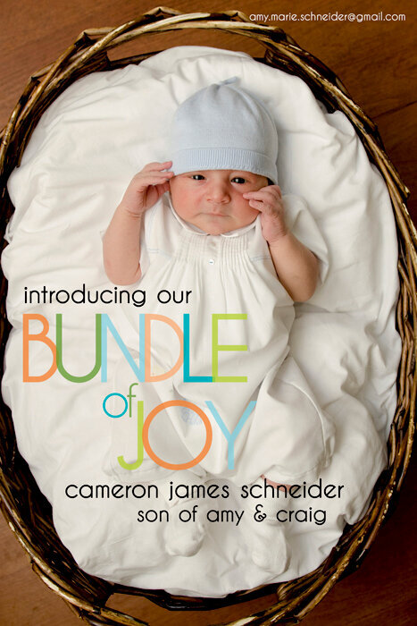 Front of Cameron&#039;s Birth Announcement - Basket