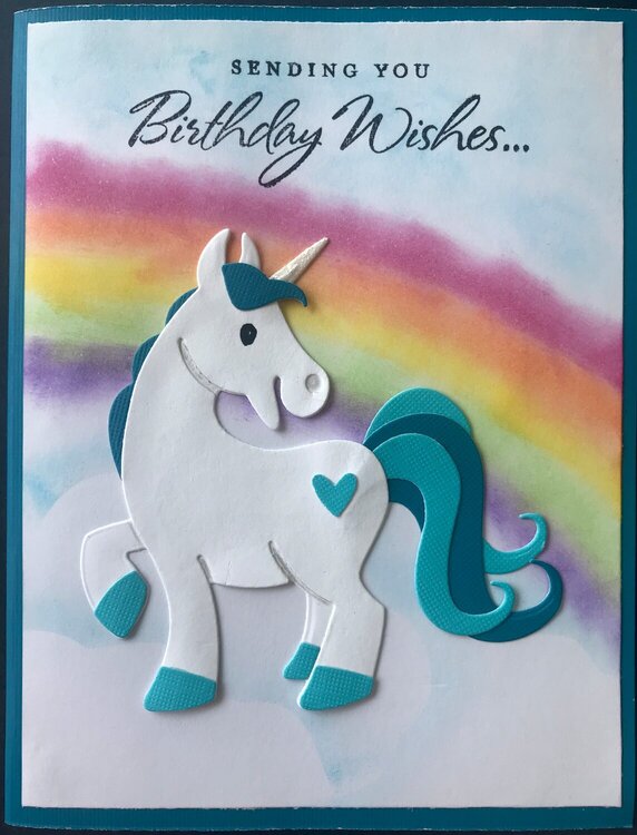 Bday unicorn card blue