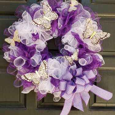 Purple and White Mesh Wreath