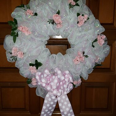 Pink and White Deco Mesh Wreath