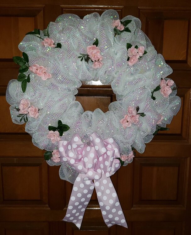 Pink and White Deco Mesh Wreath