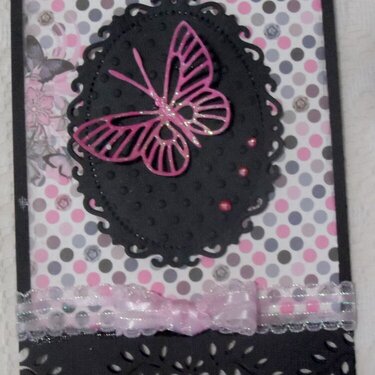 Blk / Pink Butterfly Card