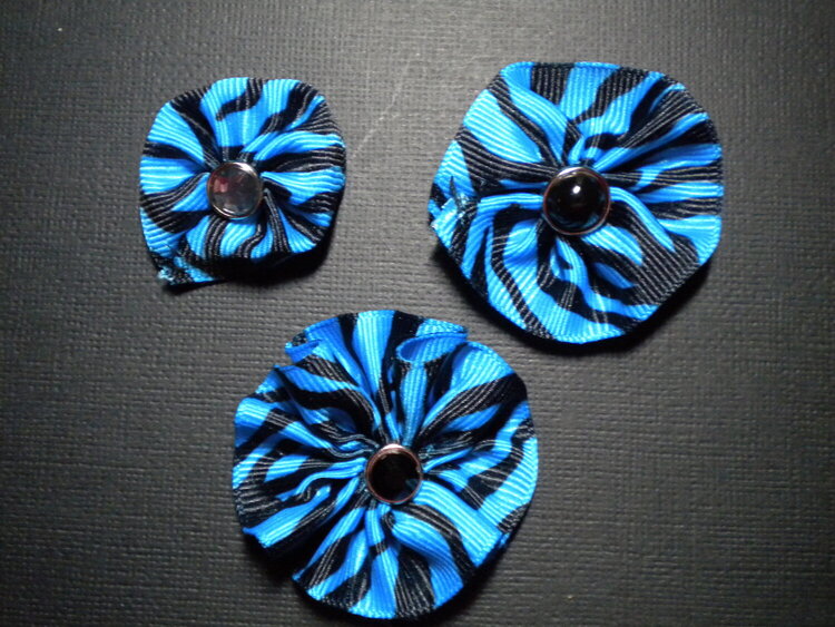 Blue Safari Stripe Ribbon Flowers