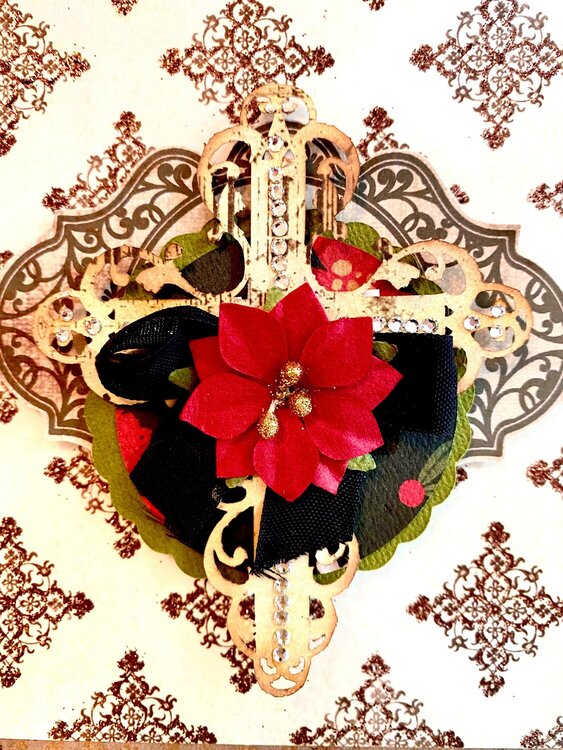 Jeweled Scroll Cross Christmas Cards Close up