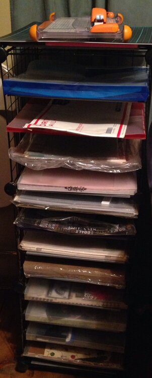 Old paper storage. Now I keep chipboard, ongoing projects, sheet protectors...