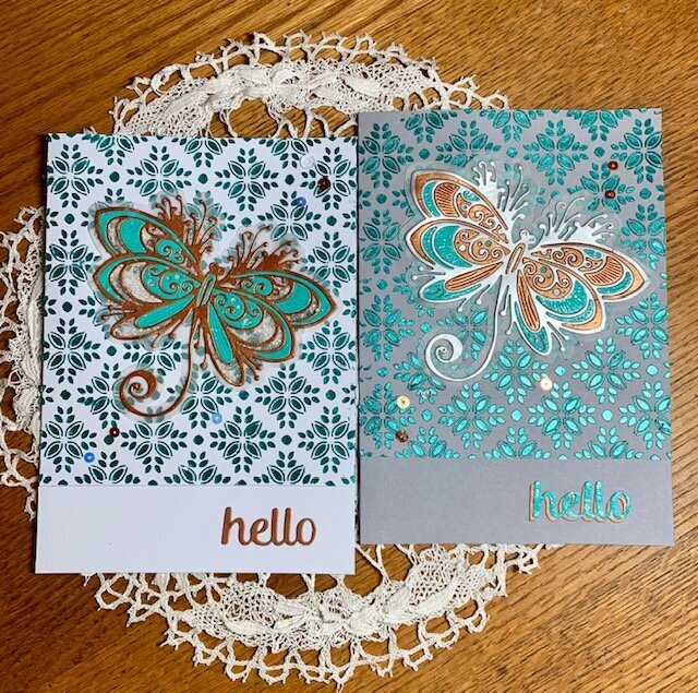 Picket Fence Studios Dragonfly card Stenciled with Paper Glaze