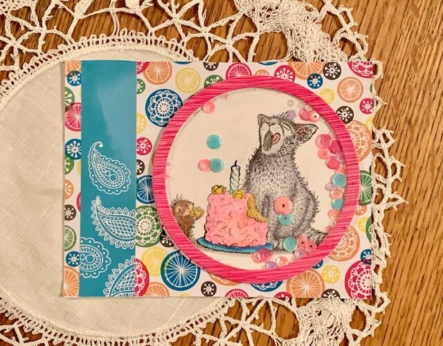 Stampendous House Mouse Birthday Kitty Shaker card