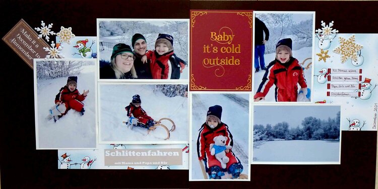 Sleigh ride with mom, dad and bear