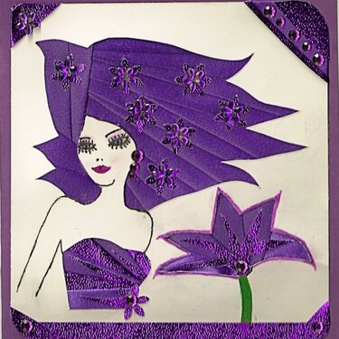 Iris  folded /Fancy folded purple hair lady card