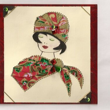 Lady in hat and scarf card. Iris folded/paper pieced