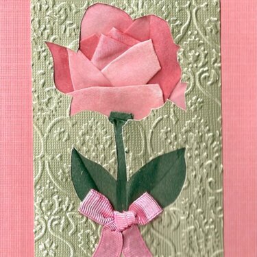 Fancy folded Iris folded rose card.