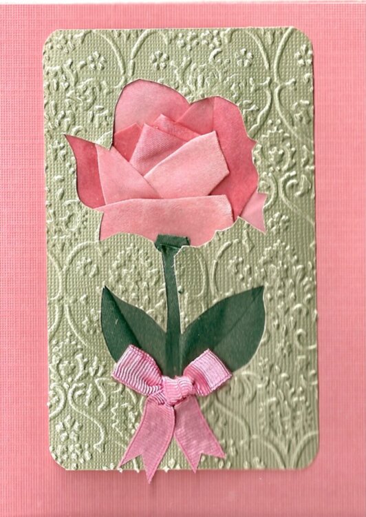 Fancy folded Iris folded rose card.