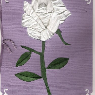 White fancy folded rose card. Pattern by Ria.