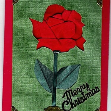 Red velvet Fancy folded Christmas rose card.