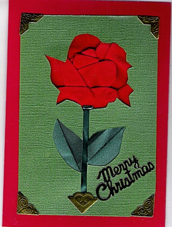 Red velvet Fancy folded Christmas rose card.