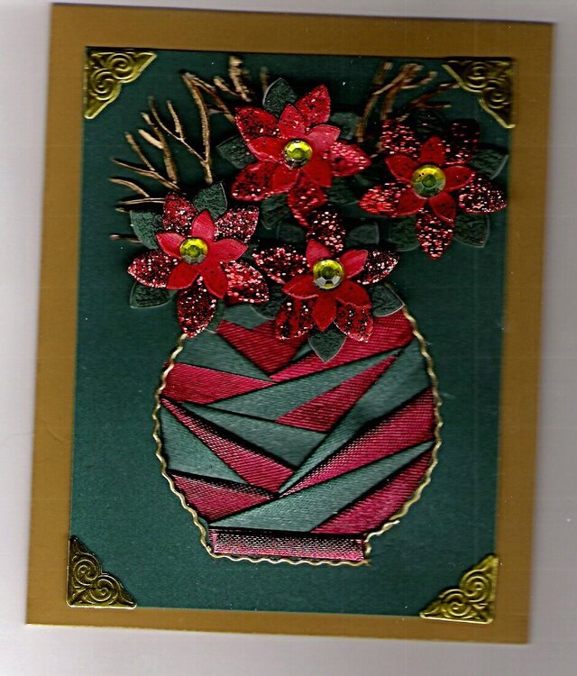 Iris folded Christmas vase card. Pattern by Ria.