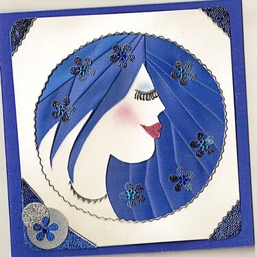 Blue hair lady card.