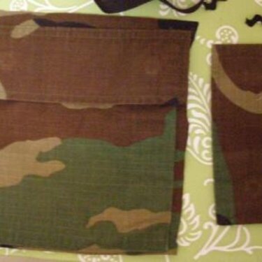 Military BDU fabric and matching ribbons, embellishment