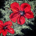 18"X24" ON CANVAS- RED HIBISCUS ON GREEN