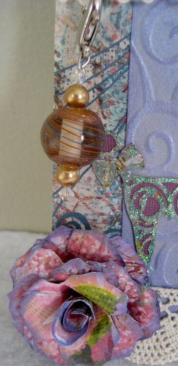 Close up of flower and Charm on Tag #3 for Martica&#039;s Tag/Lace Swap