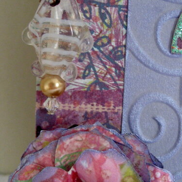 Close up of flower and charm of Tag #2 for Martica&#039;s Tag/Lace Swap