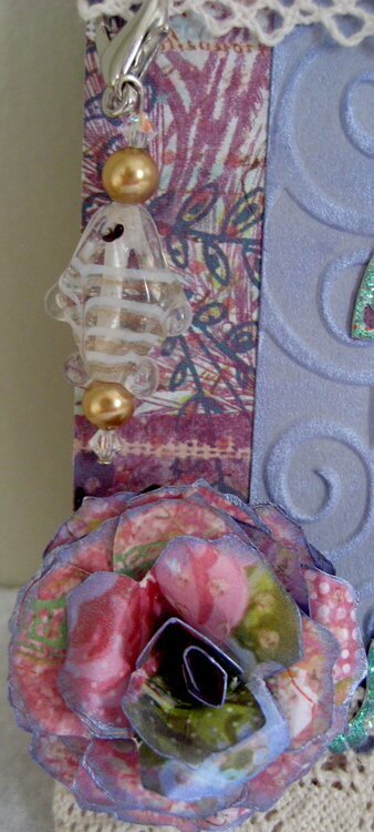 Close up of flower and charm of Tag #2 for Martica&#039;s Tag/Lace Swap