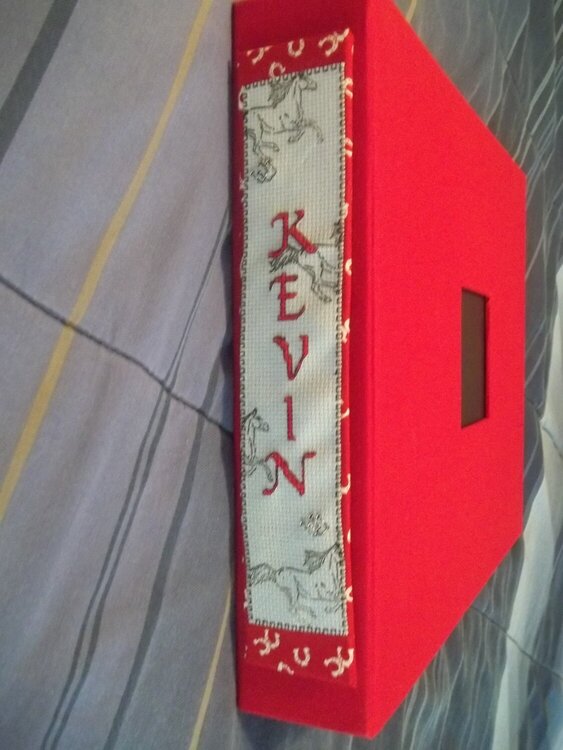 Spine card mounted to album