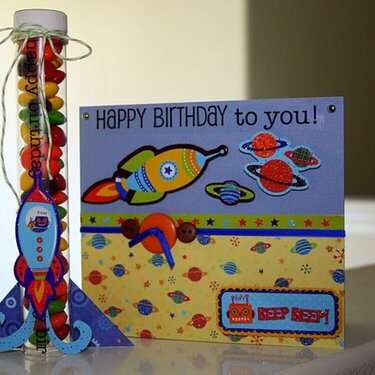 Rocketship Candy Holder and matching card by Kim Arledge