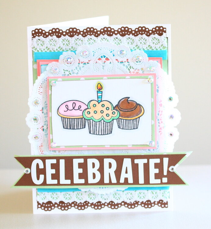 Celebrate stamped and layered birthday card