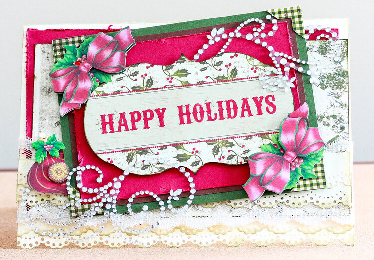 Red and green layered Happy Holidays Christmas card