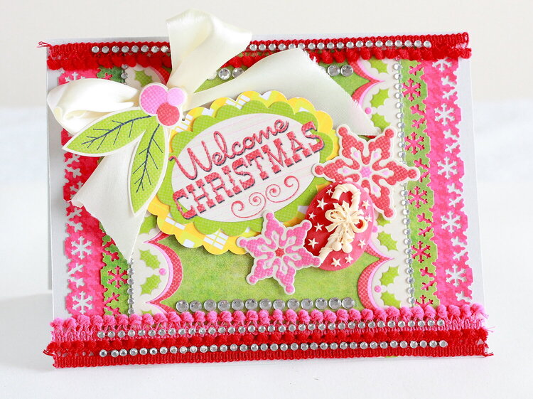 Red and pink Welcome Christmas card