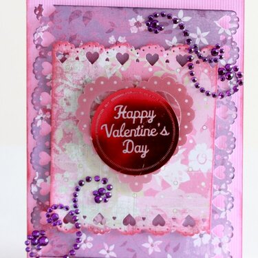 Purple flower patterned paper Happy Valentines Day card