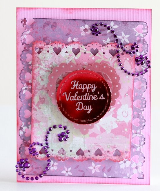 Purple flower patterned paper Happy Valentines Day card