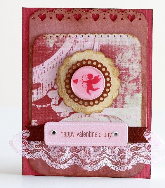 Scalloped cupid and lace Happy Valentine&#039;s Day card