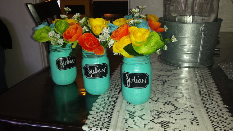 Mason flower jars center pieces
